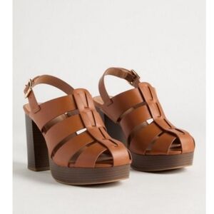 Torrid Fisherman Block Heel Sandals Cognac Sz 9.5 Wide